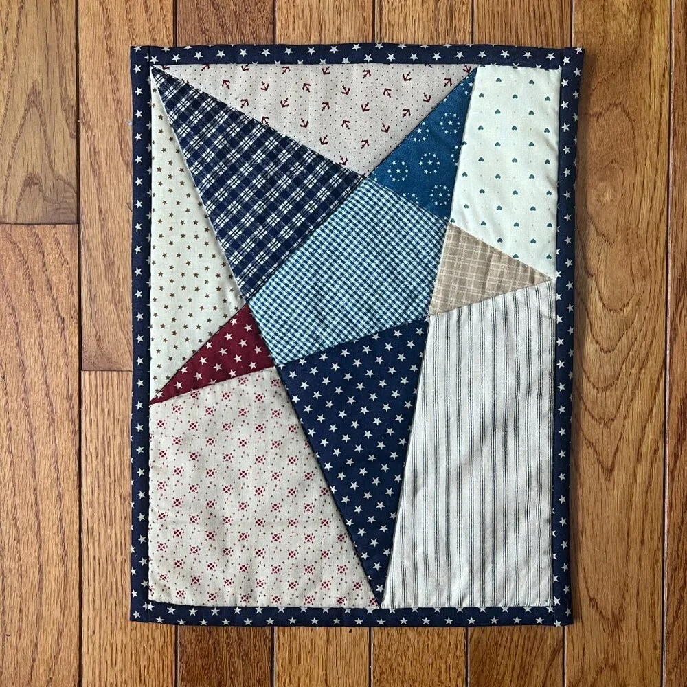 Handmade Hand Stitched Patchwork Primitive Star Quilt Placemat Table Topper